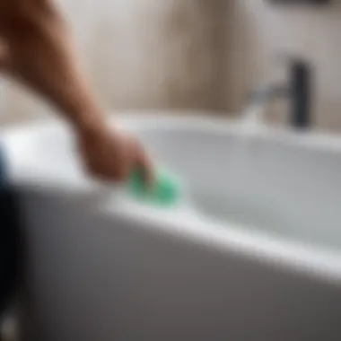 Close-up of acrylic being applied to a bathtub surface