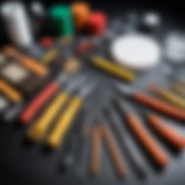 Tools and materials laid out for acrylic application