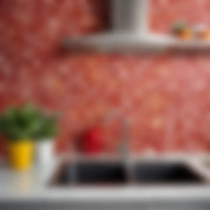 Vibrant wallpaper used as a kitchen backsplash