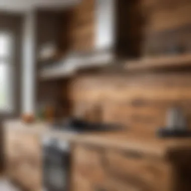 Rustic Wood Panel Backsplash Charming wood panel backsplash in a rustic kitchen
