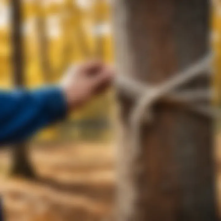 Illustration showing the proper way to anchor a rope to a tree