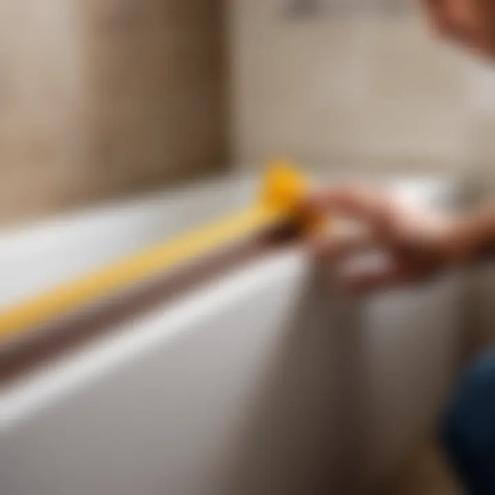 Applying border tape along the edge of the bath