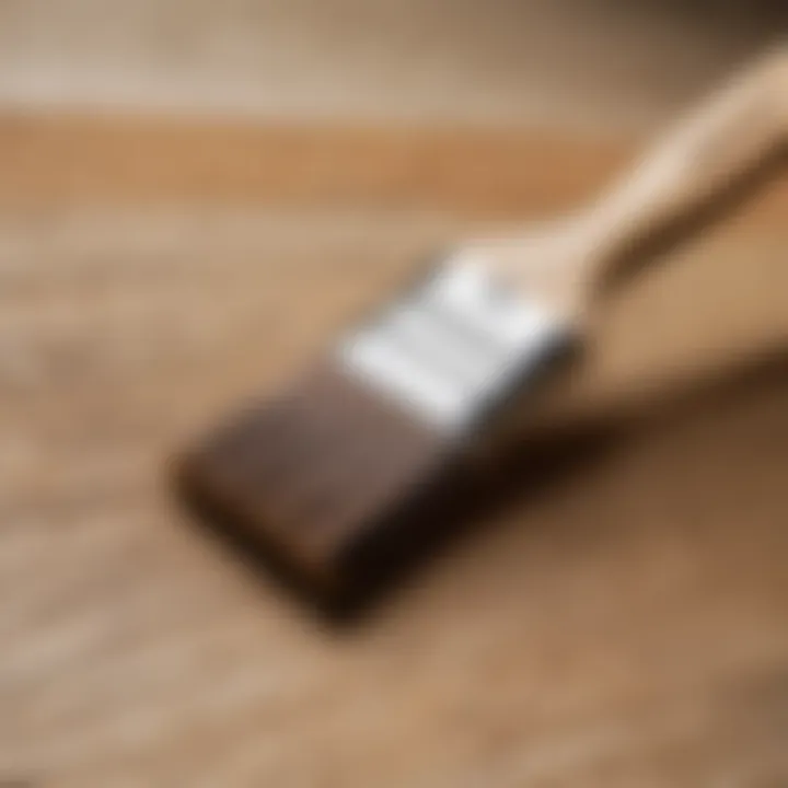 Close-up of a brush applying paint to OSB