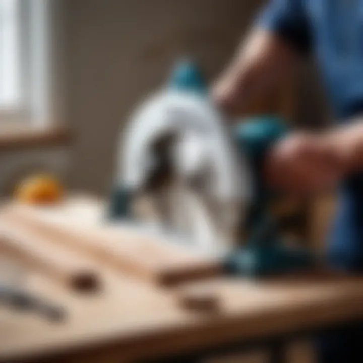 A professional in action using a saw, demonstrating proper technique and precision.