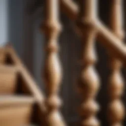 Detailed view of baluster attachment to wooden staircase