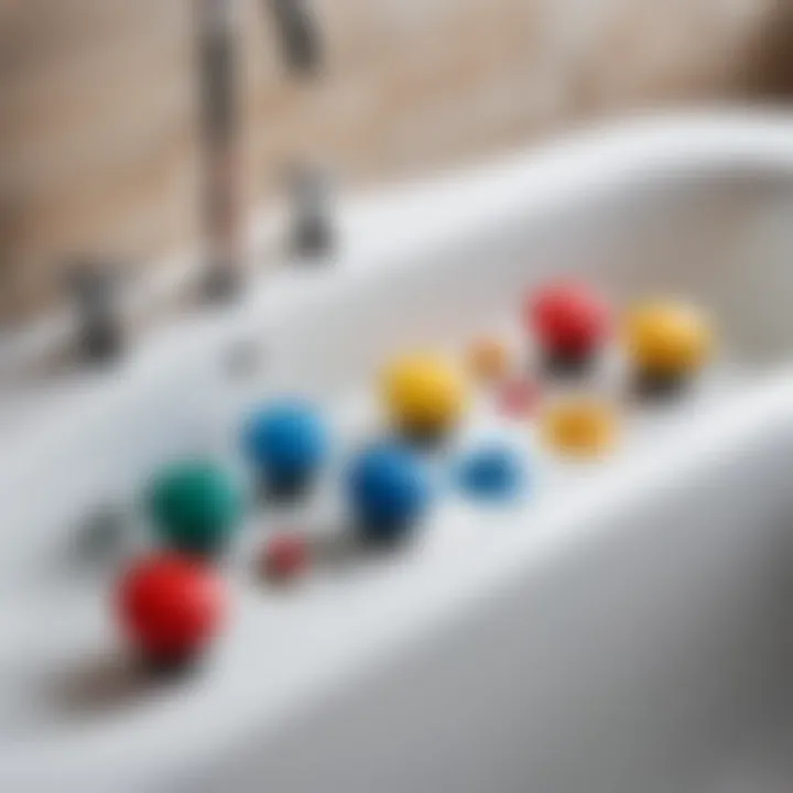 Different types of bathtub stoppers arranged artistically