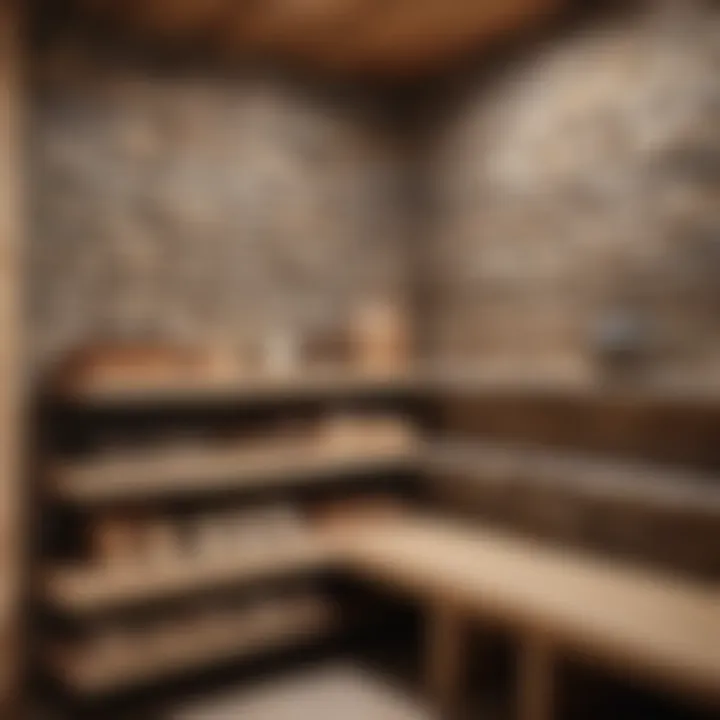 Stone shelves providing a rustic feel in a sauna