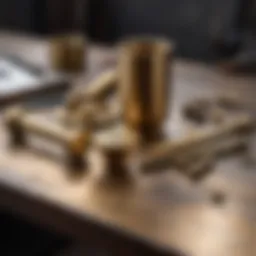 Brass and bronze comparison on a workbench