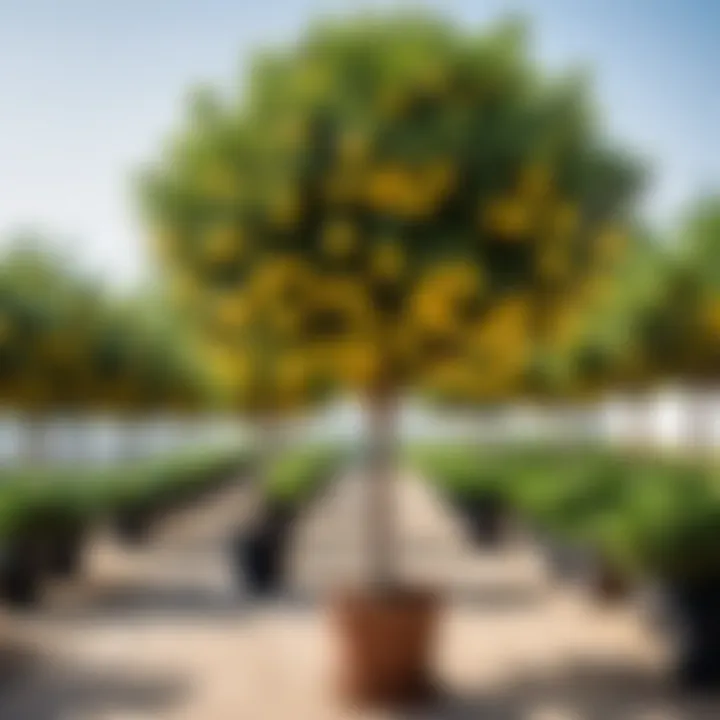 Different lemon tree varieties displayed at a nursery