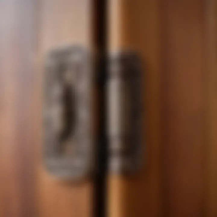 Close-up view of a cabinet hinge showcasing its intricate design