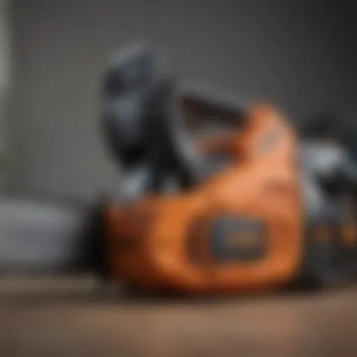 Close-up of an electric chainsaw showcasing its features