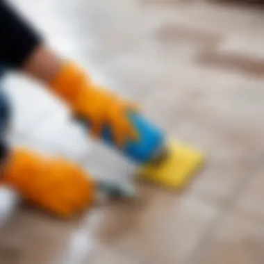 Applying Chemical Remover on Tiles Application of chemical remover on tile
