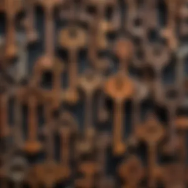 Intricate Textures of Rusted Keys Close-up of rusted keys showcasing intricate textures
