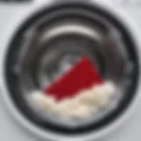 Inside view of a washing machine drum showcasing lint buildup