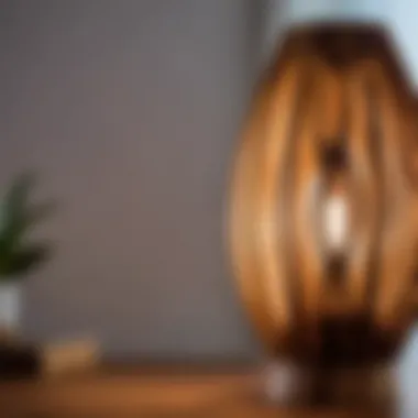 Close-up of unique wooden lamp design elements