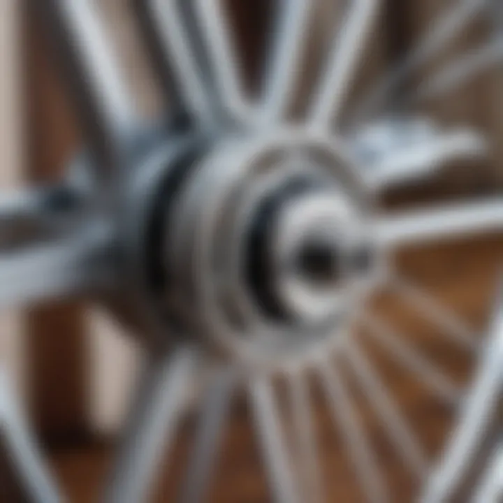 Close-up of the wheel mechanism on a clothing rack