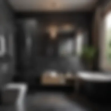 Intimate Ambiance with Dark Bathroom Tiles A well-lit bathroom showcasing dark tiles, enhancing intimacy