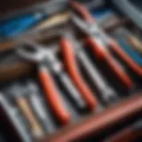 Detailed view of pliers in a toolbox