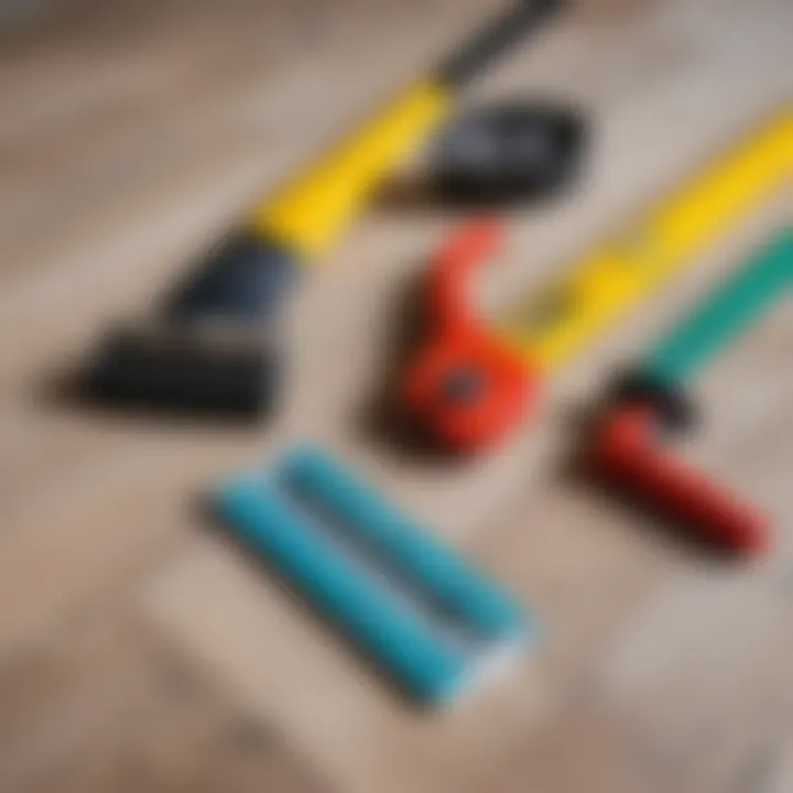 A close-up of tools essential for the installation of self-leveling flooring.