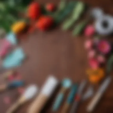 Crafting tools and flower paper arranged on a table