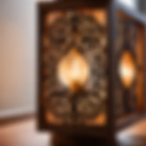 Crafted wooden lamp showcasing intricate details