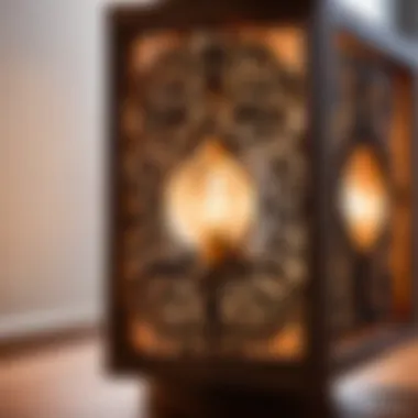 Intricate Details of the Crafted Wooden Lamp Crafted wooden lamp showcasing intricate details