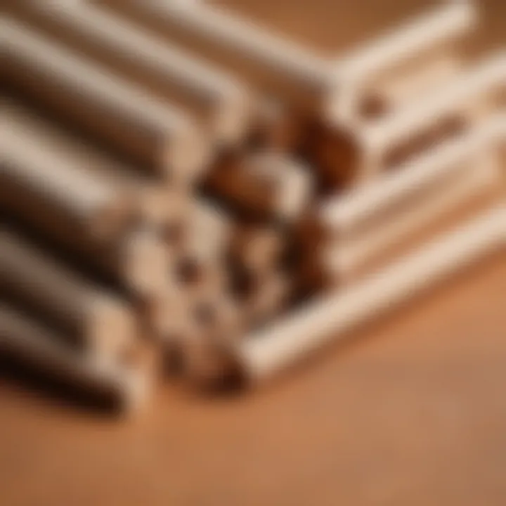 Visual representation of materials suited for dowel nail application