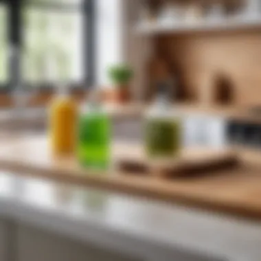 Eco-friendly cleaning products on a kitchen counter