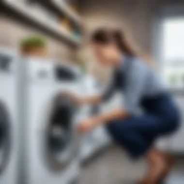 Person checking washing machine settings