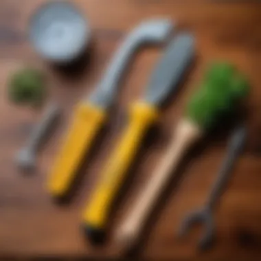 Natural herb removal tools arranged on a wooden surface