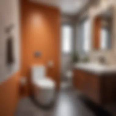 Elegant bathroom featuring an angled outlet toilet