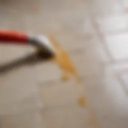 A close-up view of epoxy grout application on tile surfaces