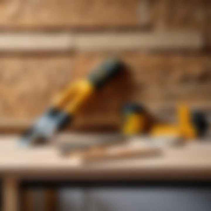 Various tools used in the plastering of OSB boards