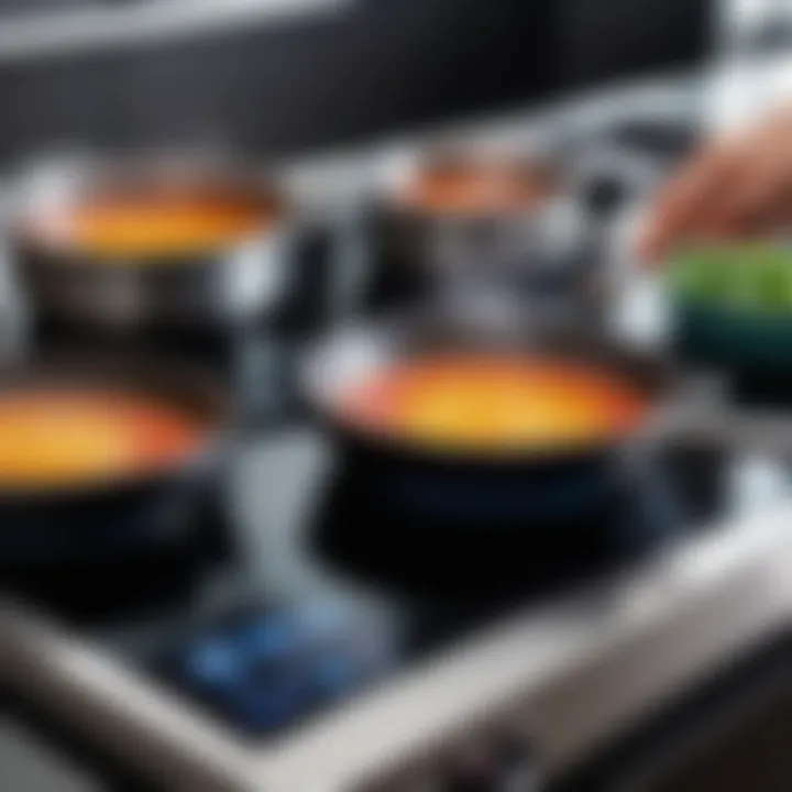 Close-up view of induction cooking technology in action