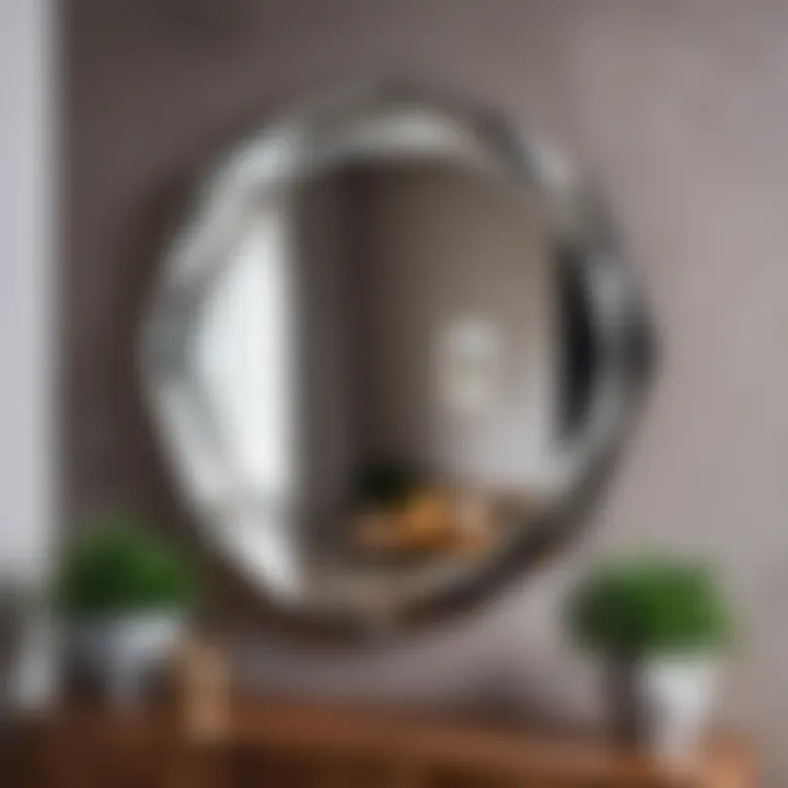 Elegant faceted mirror reflecting a stylish interior