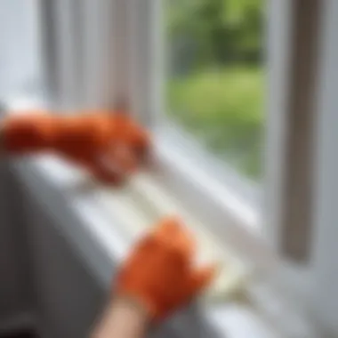 Demonstration of foam sealing around a window frame