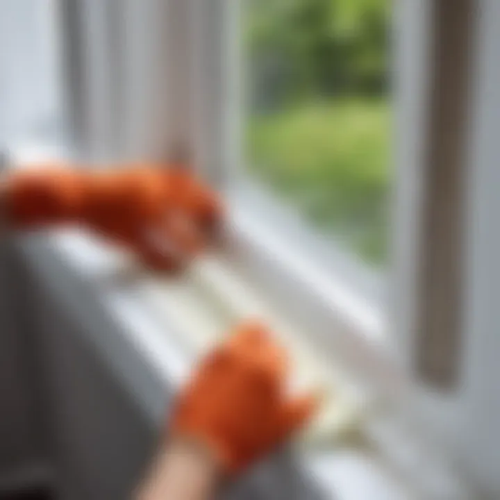 Demonstration of foam sealing around a window frame