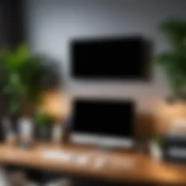 An organized home office setup with a network filter in use