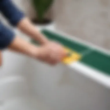 Application of border tape on a bathtub