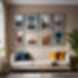 Elegant wall display of framed art pieces