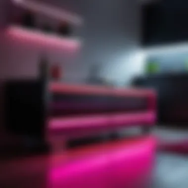 Neon Strip Highlighting Modern Furniture Close-up of neon strip illuminating furniture