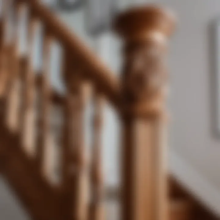 Close-up of wooden stair posts showcasing design intricacies