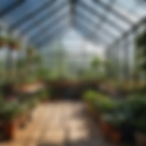 A beautifully constructed greenhouse showcasing various plants thriving inside.