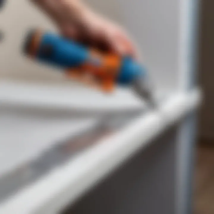 A caulking gun in action, effectively applying sealant to a surface