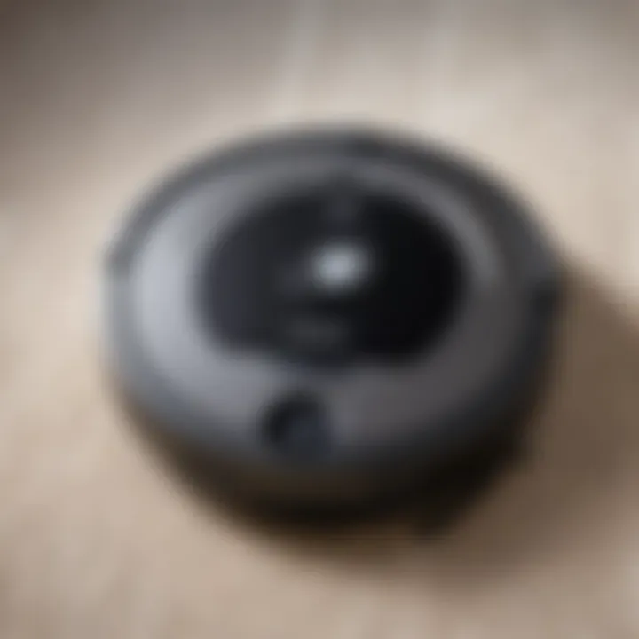 Close-up of robot vacuum features and controls