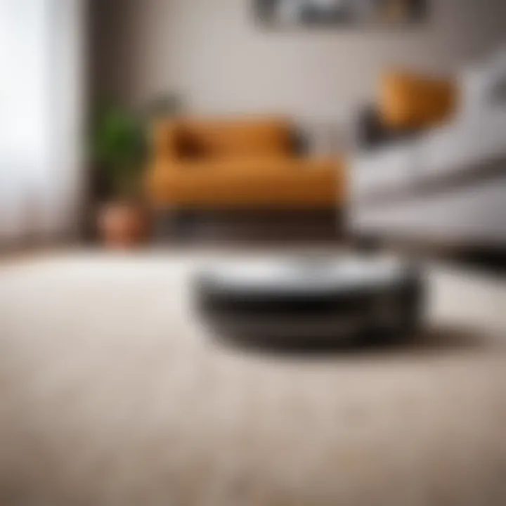 Modern robot vacuum cleaner navigating a living room