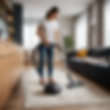 Person vacuuming to reduce dust in a cozy apartment