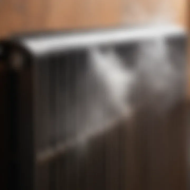 Close-up of accumulated dust on a radiator