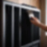 Radiator being cleaned with a brush