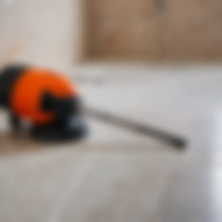 Safety gear used while drilling tile in a bathroom setting